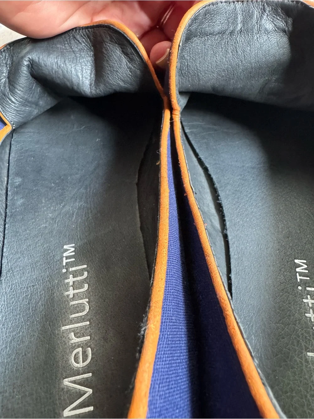 Merlutti Men’s Blue Canvas Loafers with Tan Leather Tassels – Size 8